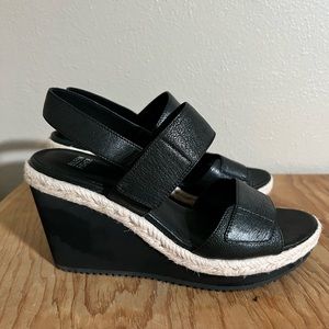 Eileen Fisher Black Leather Wedge